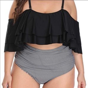 Ruffled Off the Shoulder High Waist Bikini
